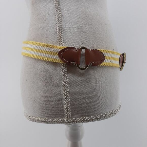 Tommy Hilfiger Striped Hub Yellow White Brown Leather Cotton Weaved   gold ton - Picture 10 of 13